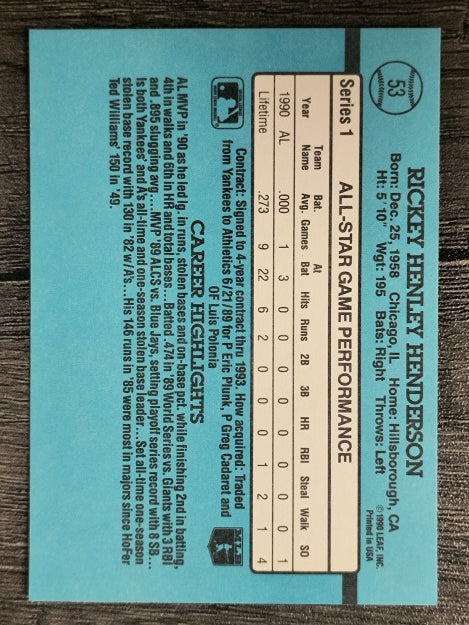 1991 Donruss #53 Rickey Henderson AS