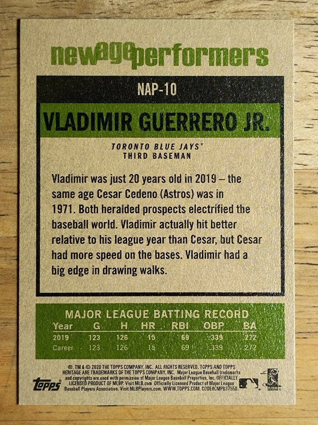 2020 Topps Heritage New Age Performers #NAP10 Vladimir Guerrero Jr.