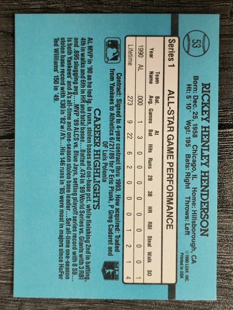 1991 Donruss #53 Rickey Henderson AS