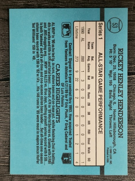 1991 Donruss #53 Rickey Henderson AS
