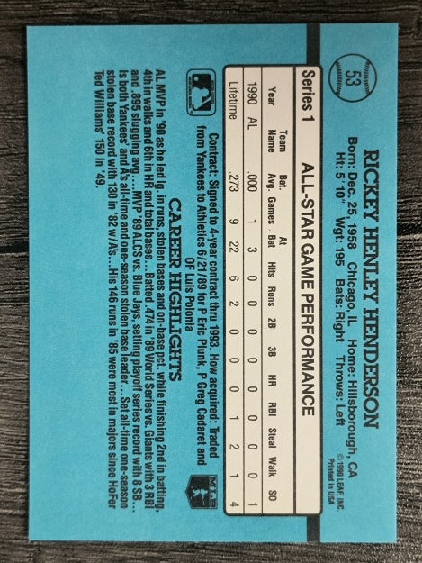 1991 Donruss #53 Rickey Henderson AS