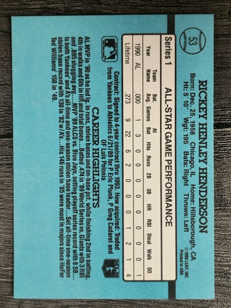 1991 Donruss #53 Rickey Henderson AS