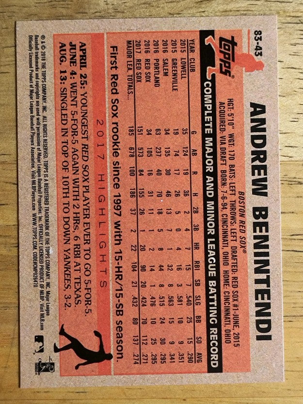 2018 Topps '83 Topps #8343 Andrew Benintendi