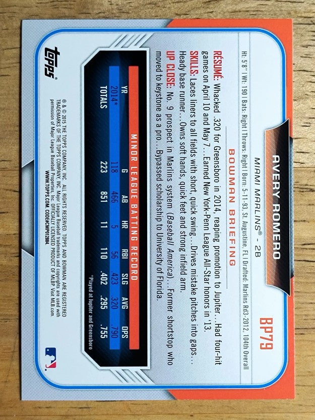 2015 Bowman Prospects Silver Ice #BP79 Avery Romero