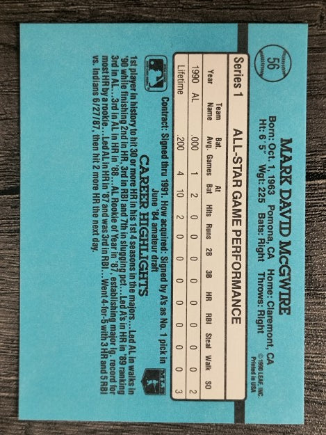 1991 Donruss #56 Mark McGwire AS