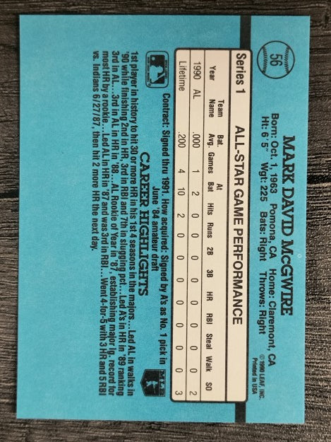 1991 Donruss #56 Mark McGwire AS