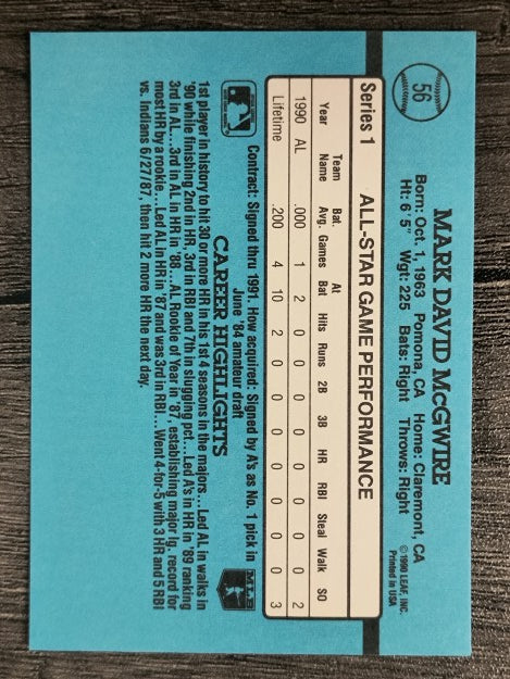 1991 Donruss #56 Mark McGwire AS