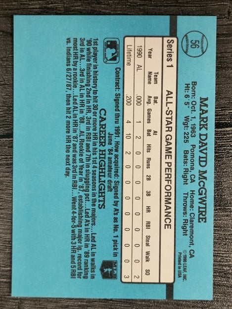 1991 Donruss #56 Mark McGwire AS