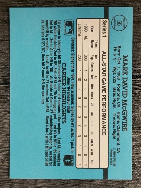 1991 Donruss #56 Mark McGwire AS