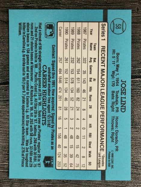 1991 Donruss #58 Jose Lind