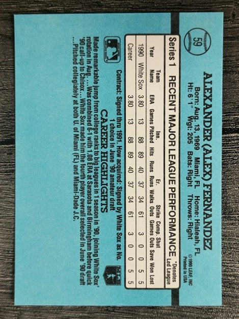1991 Donruss #59 Alex Fernandez
