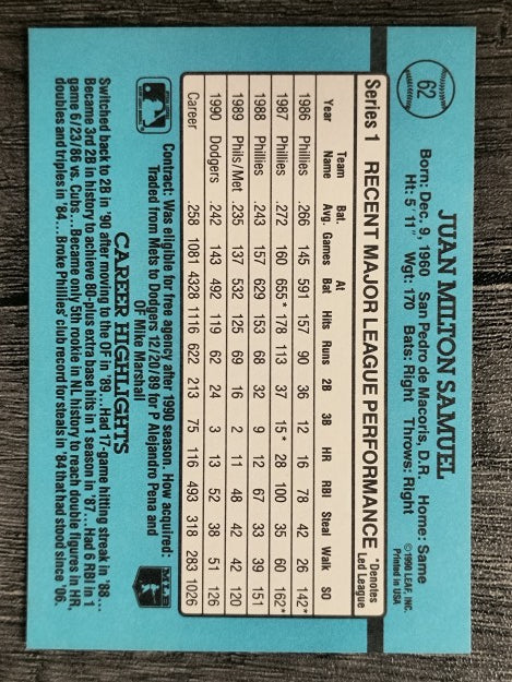 1991 Donruss #62 Juan Samuel