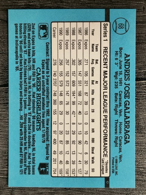 1991 Donruss #68 Andres Galarraga