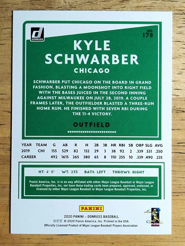 2020 Donruss Yellow #178 Kyle Schwarber