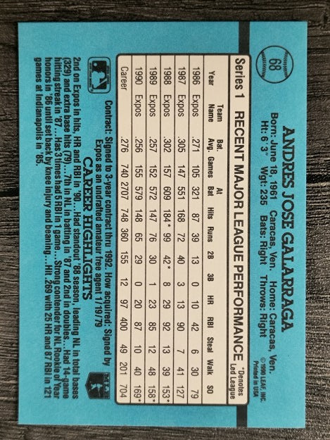 1991 Donruss #68 Andres Galarraga
