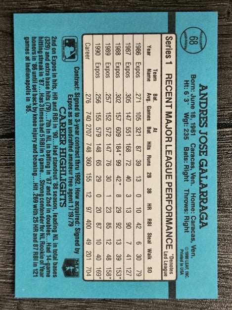 1991 Donruss #68 Andres Galarraga