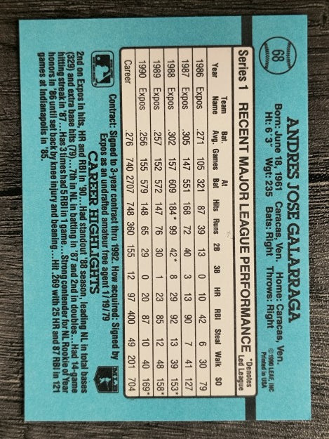1991 Donruss #68 Andres Galarraga