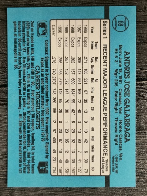 1991 Donruss #68 Andres Galarraga