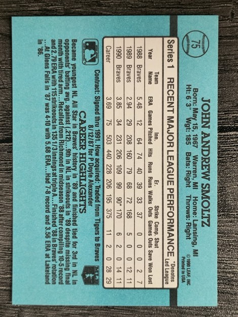 1991 Donruss #75 John Smoltz