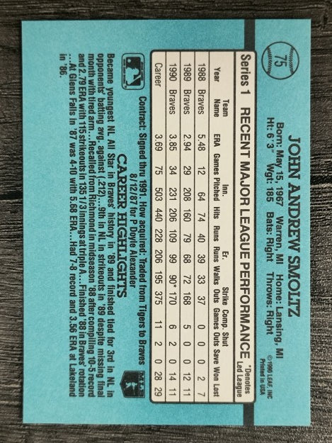 1991 Donruss #75 John Smoltz