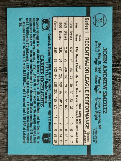 1991 Donruss #75 John Smoltz