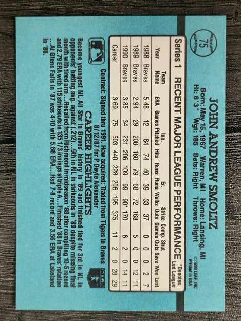 1991 Donruss #75 John Smoltz