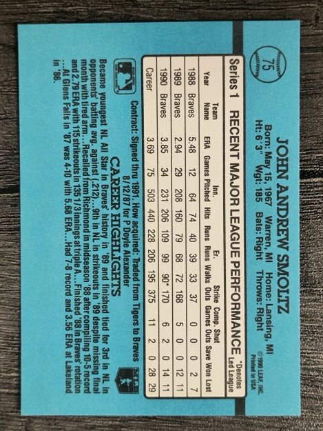 1991 Donruss #75 John Smoltz