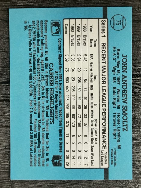 1991 Donruss #75 John Smoltz