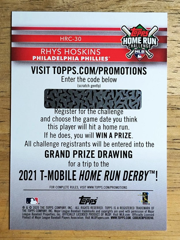 2020 Topps Home Run Challenge Code Cards Series 2 #HRC30 Rhys Hoskins