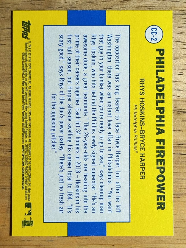 2019 Topps Heritage Combo Cards #CC2 Bryce Harper/Rhys Hoskins