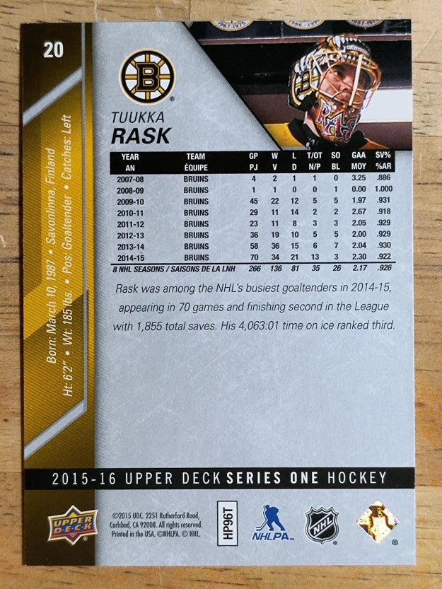 2015-16 Upper Deck #20 Tuukka Rask