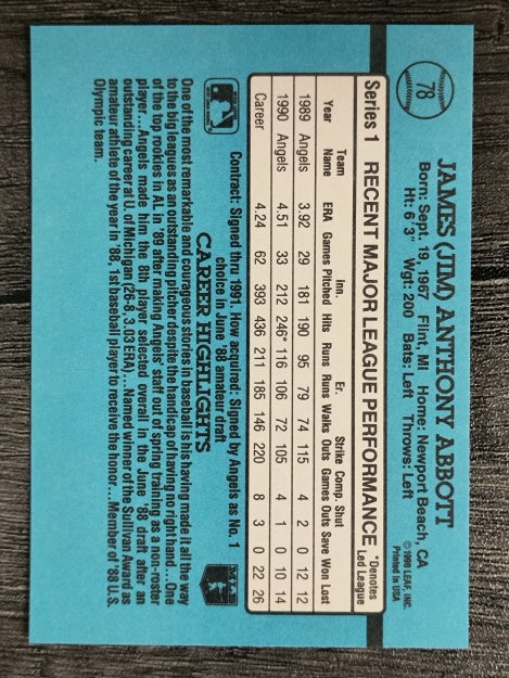 1991 Donruss #78 Jim Abbott