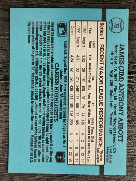 1991 Donruss #78 Jim Abbott
