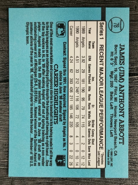 1991 Donruss #78 Jim Abbott