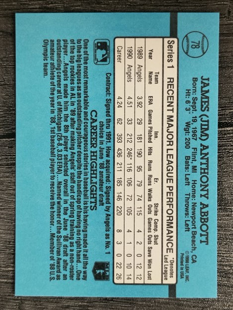 1991 Donruss #78 Jim Abbott