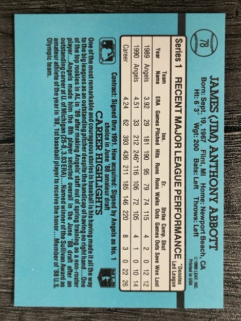 1991 Donruss #78 Jim Abbott