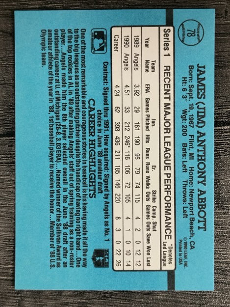 1991 Donruss #78 Jim Abbott