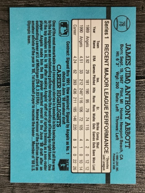 1991 Donruss #78 Jim Abbott