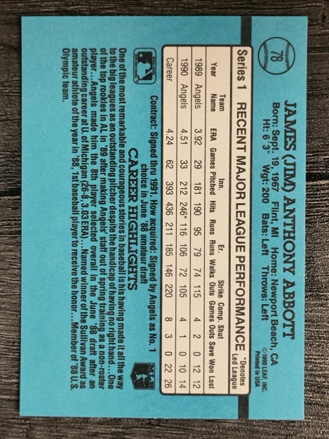 1991 Donruss #78 Jim Abbott