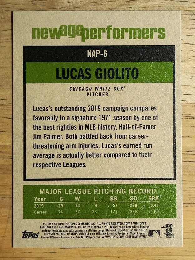 2020 Topps Heritage New Age Performers #NAP6 Lucas Giolito