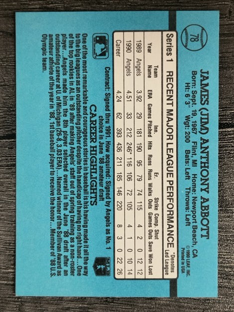 1991 Donruss #78 Jim Abbott