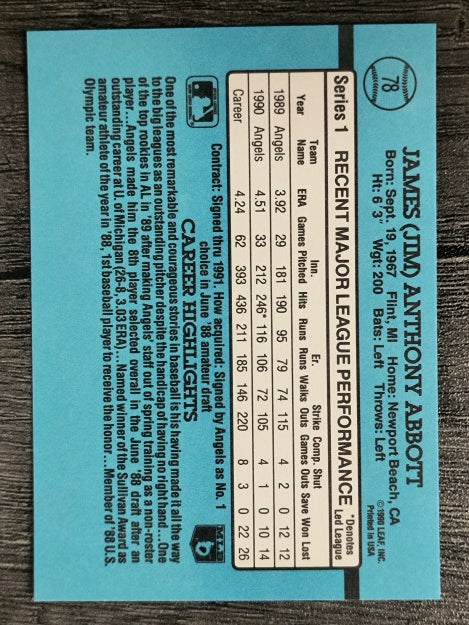 1991 Donruss #78 Jim Abbott