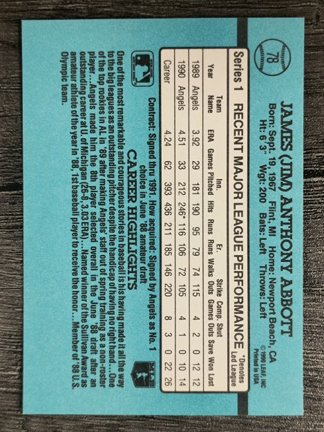 1991 Donruss #78 Jim Abbott
