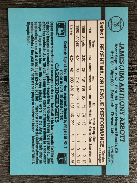 1991 Donruss #78 Jim Abbott