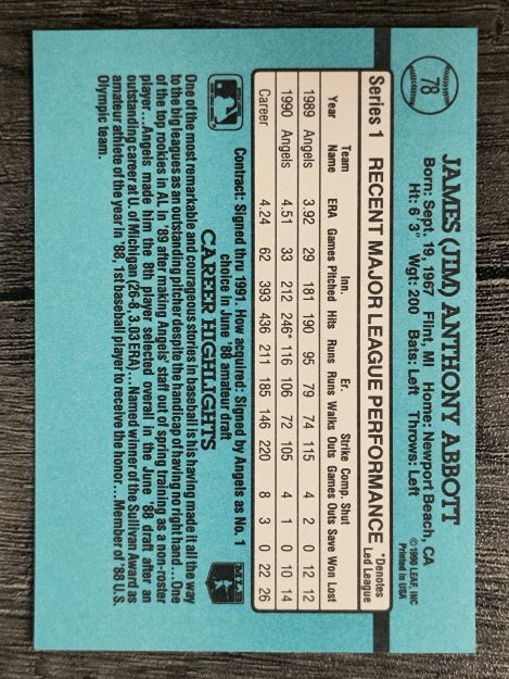 1991 Donruss #78 Jim Abbott