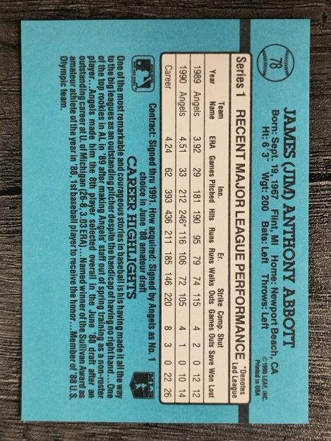 1991 Donruss #78 Jim Abbott