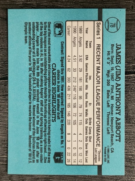 1991 Donruss #78 Jim Abbott