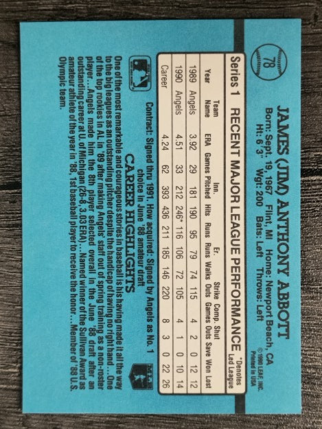 1991 Donruss #78 Jim Abbott
