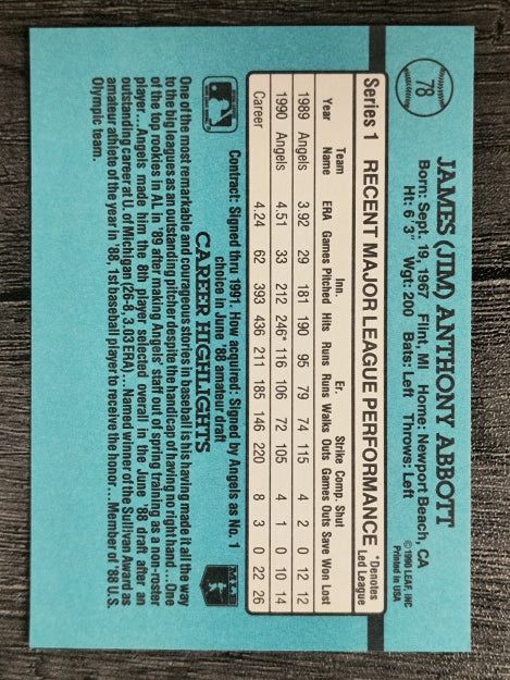 1991 Donruss #78 Jim Abbott