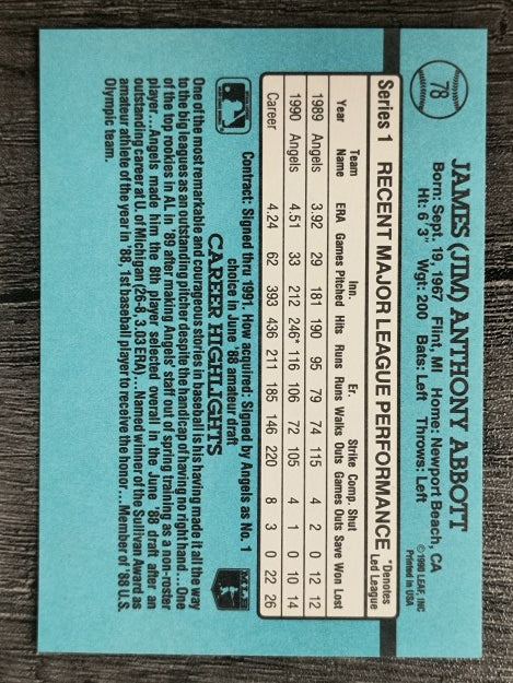 1991 Donruss #78 Jim Abbott